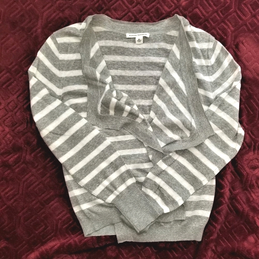 BR striped open-front cardigan linen blend M